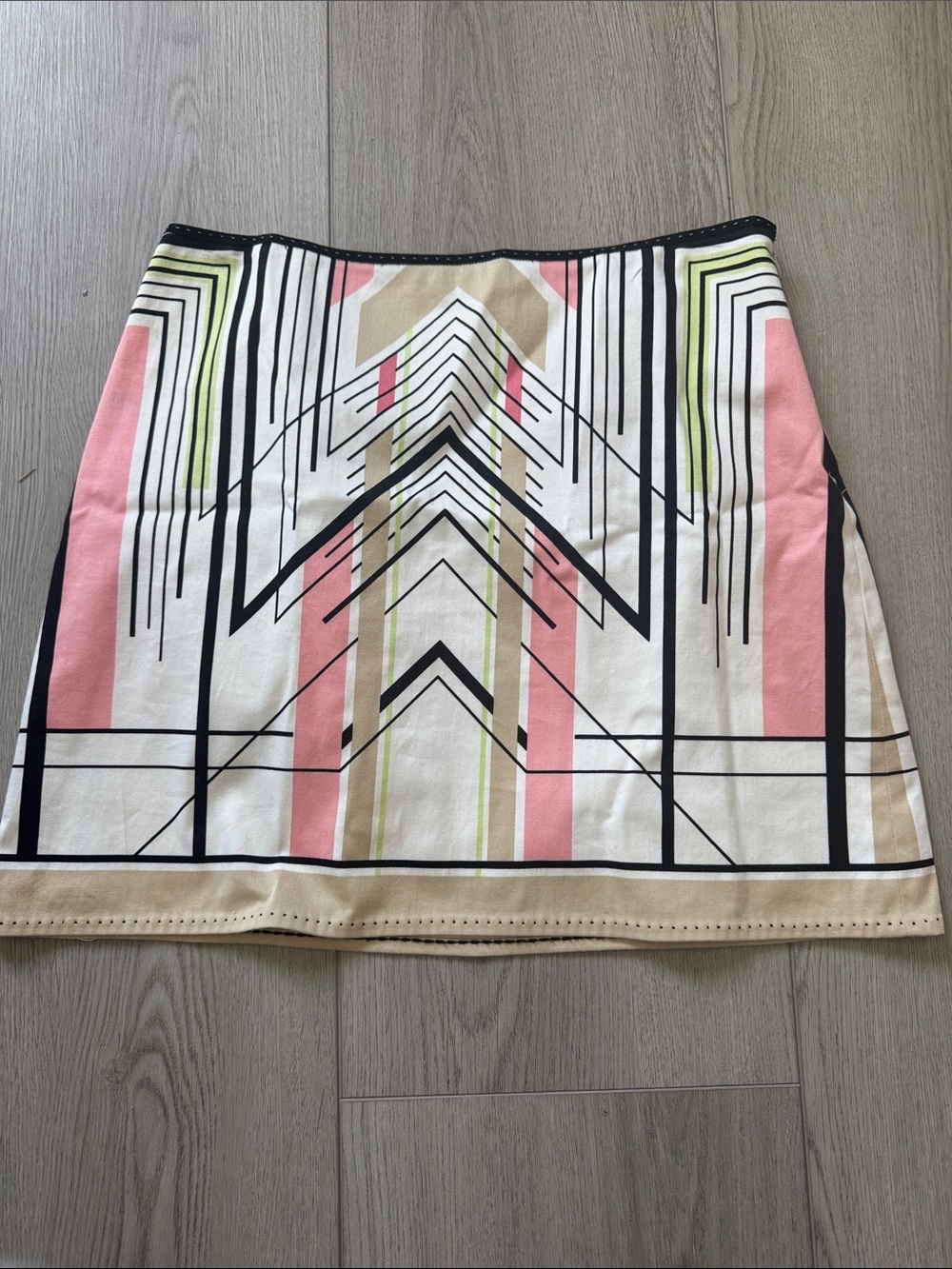 Elie Tahari Pink, Cream & Black Geometric Mini Skirt